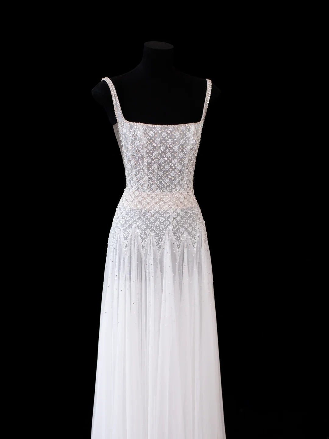 Sparkly A line Square Neck White Chiffon Evening Dress Long Prom Dresses Formal Outfits RB3933
