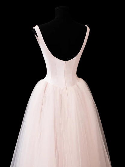Ball Gown Square Neck Pink Tulle With Beading Prom Dresses Formal Outfits RB3935