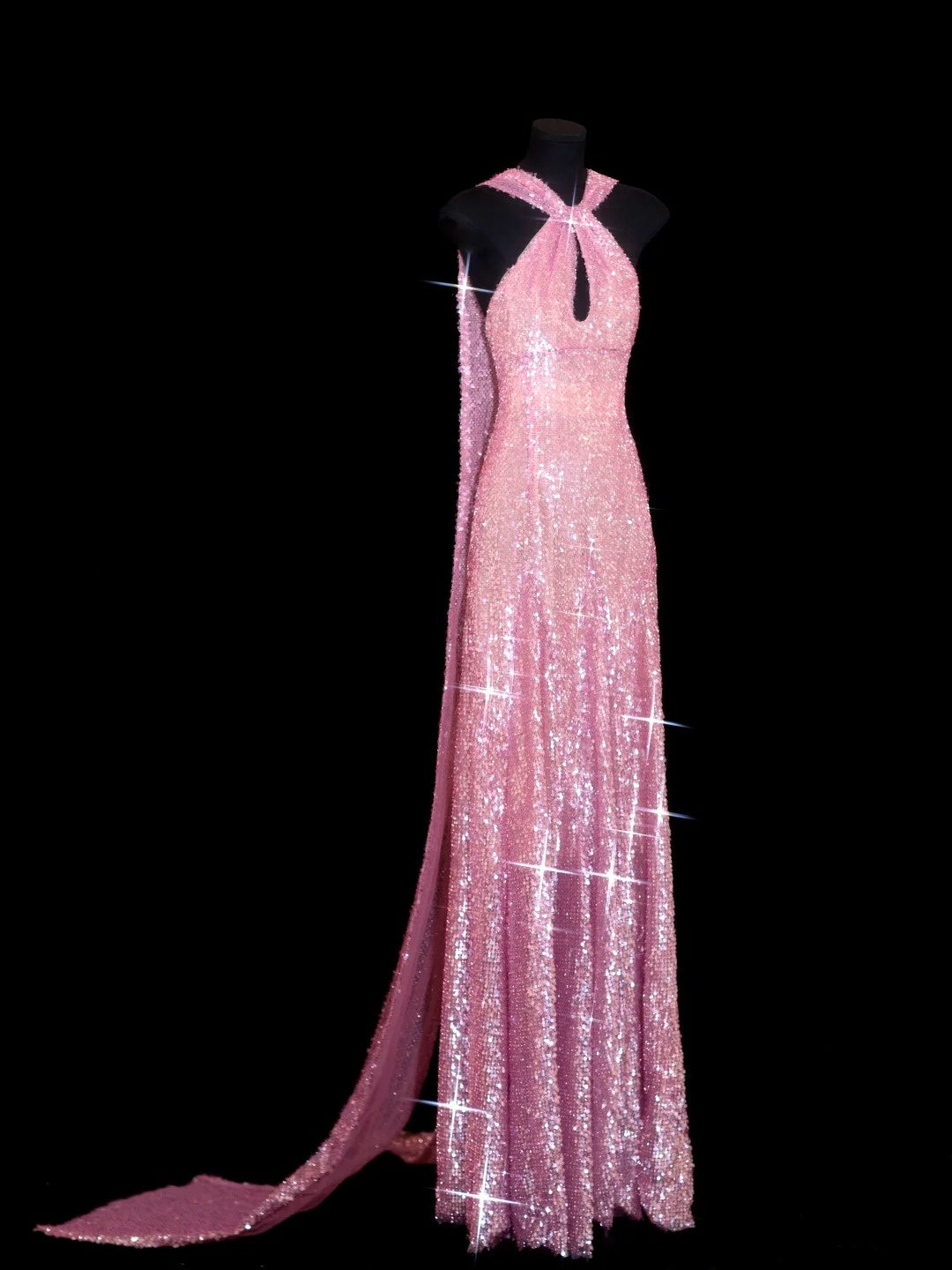 Sparkly Sequin A line Halter Pink Sequined Long Prom Dresses Inspiration Evening Gowns Formal Party Prom Dress N147