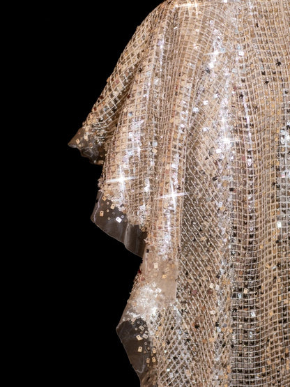 Sparkly Sequin Mermaid Spaghetti Strap Sequined Champagne Long Prom Dresses Inspiration Evening Gowns Formal Party Prom Dress N144