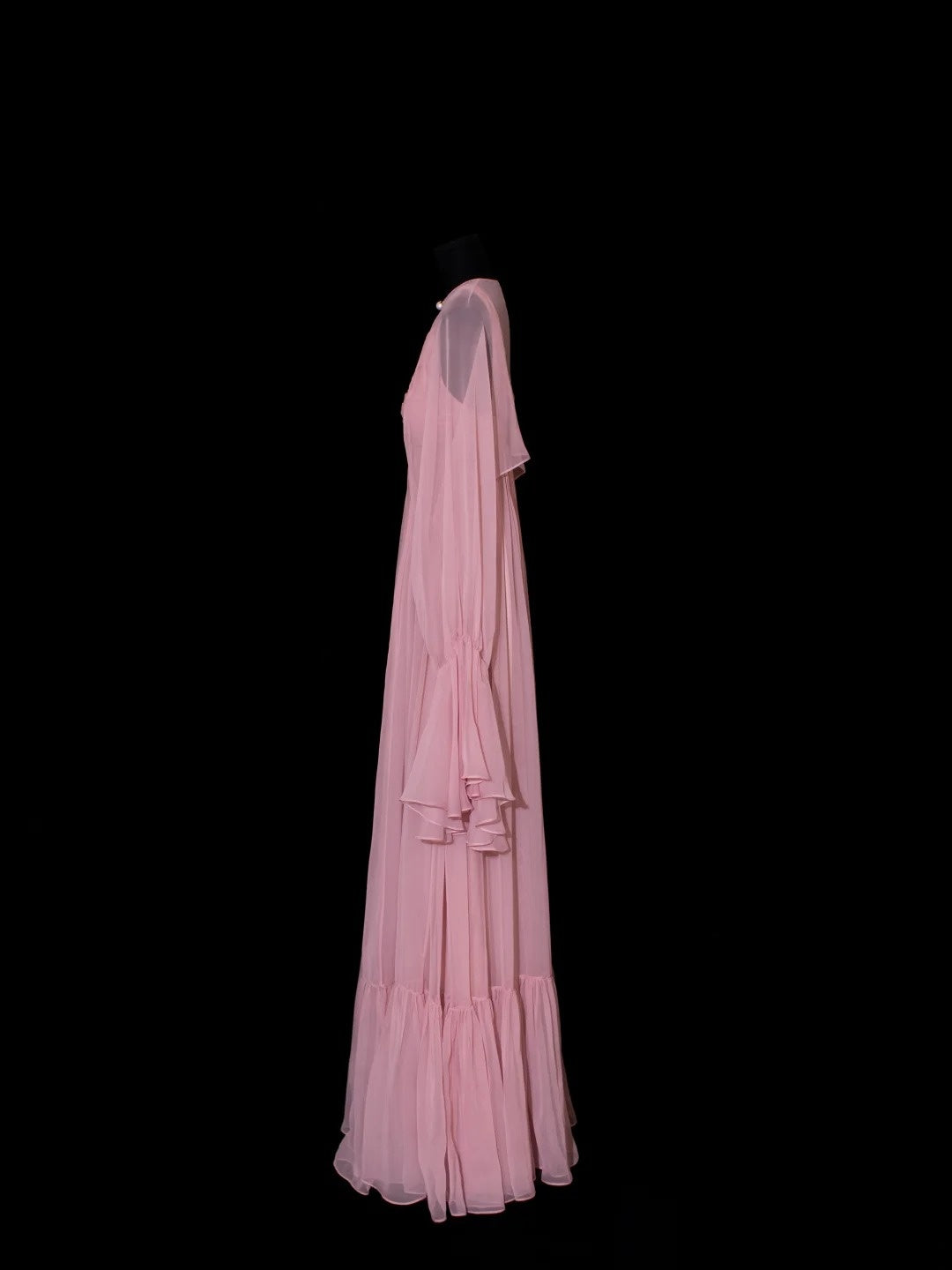 Chic A line V Neck Chiffon Pink Pleated Ruffle Long Prom Dresses Inspiration Evening Gowns Formal Party Prom Dress N148