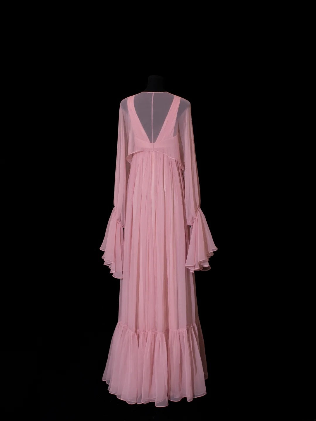 Chic A line V Neck Chiffon Pink Pleated Ruffle Long Prom Dresses Inspiration Evening Gowns Formal Party Prom Dress N148