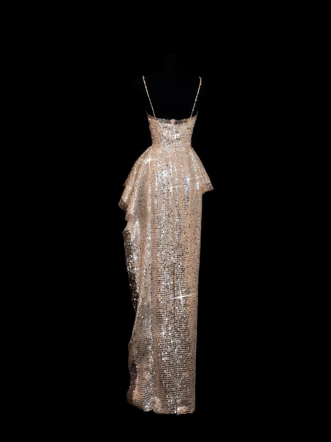 Sparkly Sequin Mermaid Spaghetti Strap Sequined Champagne Long Prom Dresses Inspiration Evening Gowns Formal Party Prom Dress N144