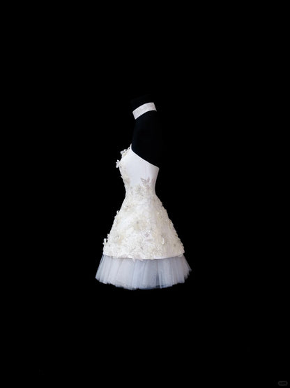 Sweet 16 dress inspo Hoco dress A Line Strapless White Sequin Short Mini Homecoming Dresses Inspo Graduation Outfits RB6647