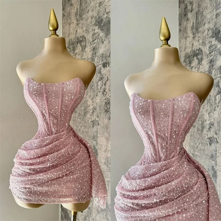 Cute Sheath Strapless Pink Sequin Mini Short Formal 8th Grade Homecoming Dresses Summer Middle School Hoco Dress N4736