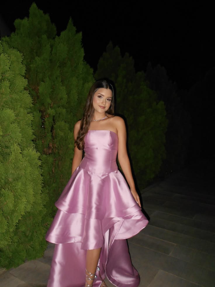 Fairytale Pink Prom Dress Ball Gown High Low Strapless Satin Princess Party Evening Formal Gown RC1163