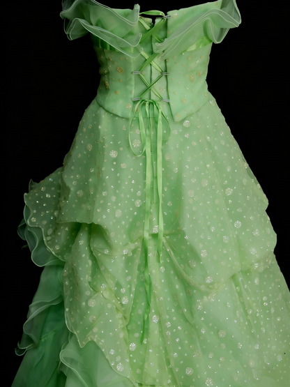 Modest Ball Gown Sweetheart Green Organza 80s Long Prom Dresses Inspiration Party Gowns Vintage Sweet 16 Dress N1311