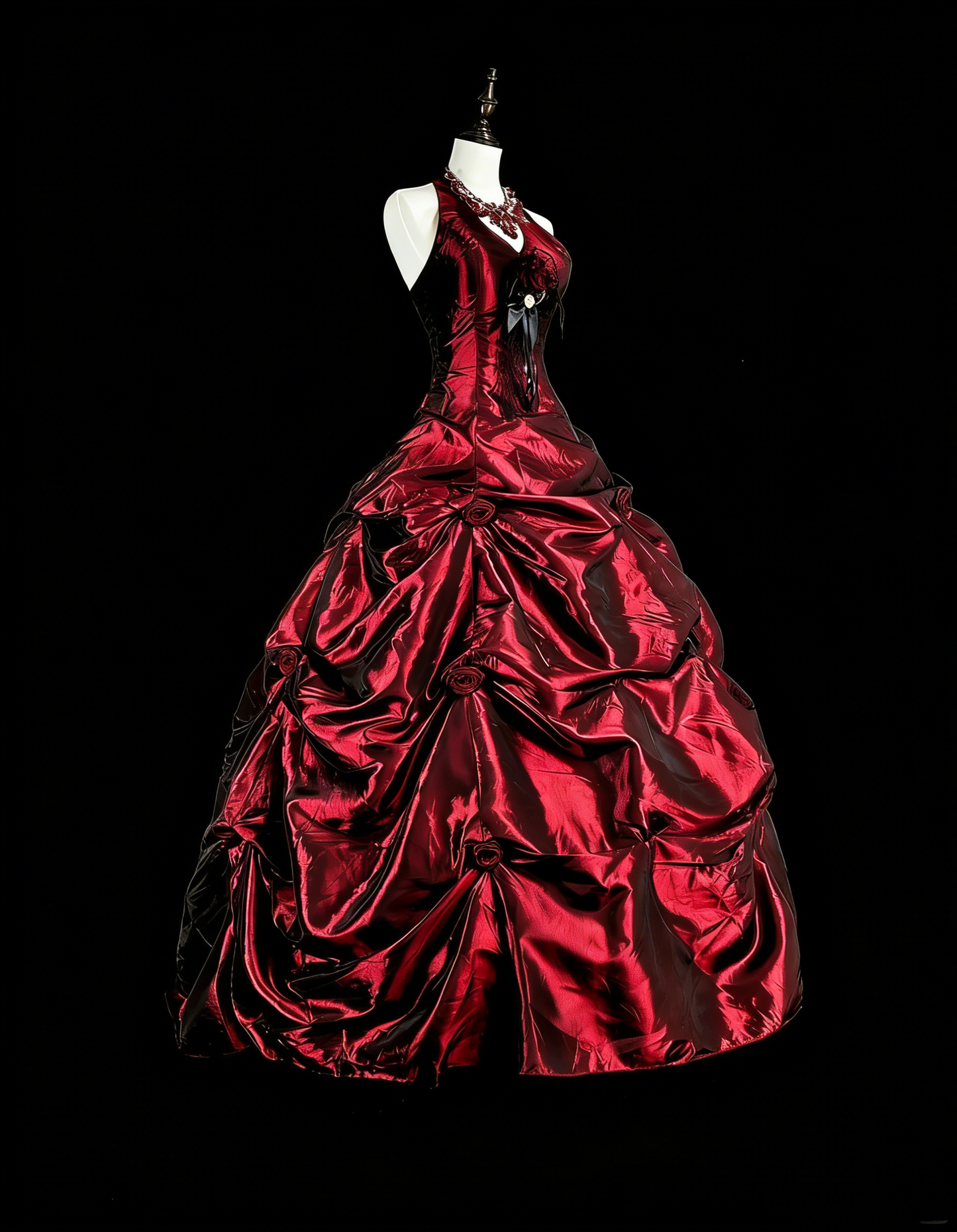 Vintage Ball Gown Halter Burgundy Taffeta Sweet 16 Dresses Quinceanera Dress Long 15 Vestidos De Fiesta N1828