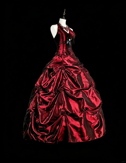 Vintage Ball Gown Halter Burgundy Taffeta Sweet 16 Dresses Quinceanera Dress Long 15 Vestidos De Fiesta N1828