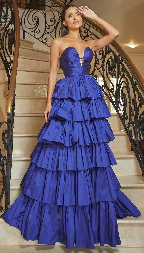 A Line Sweetheart Royal Blue Sleeveless Long Prom Dresses Classy Prom Party Gowns AB238