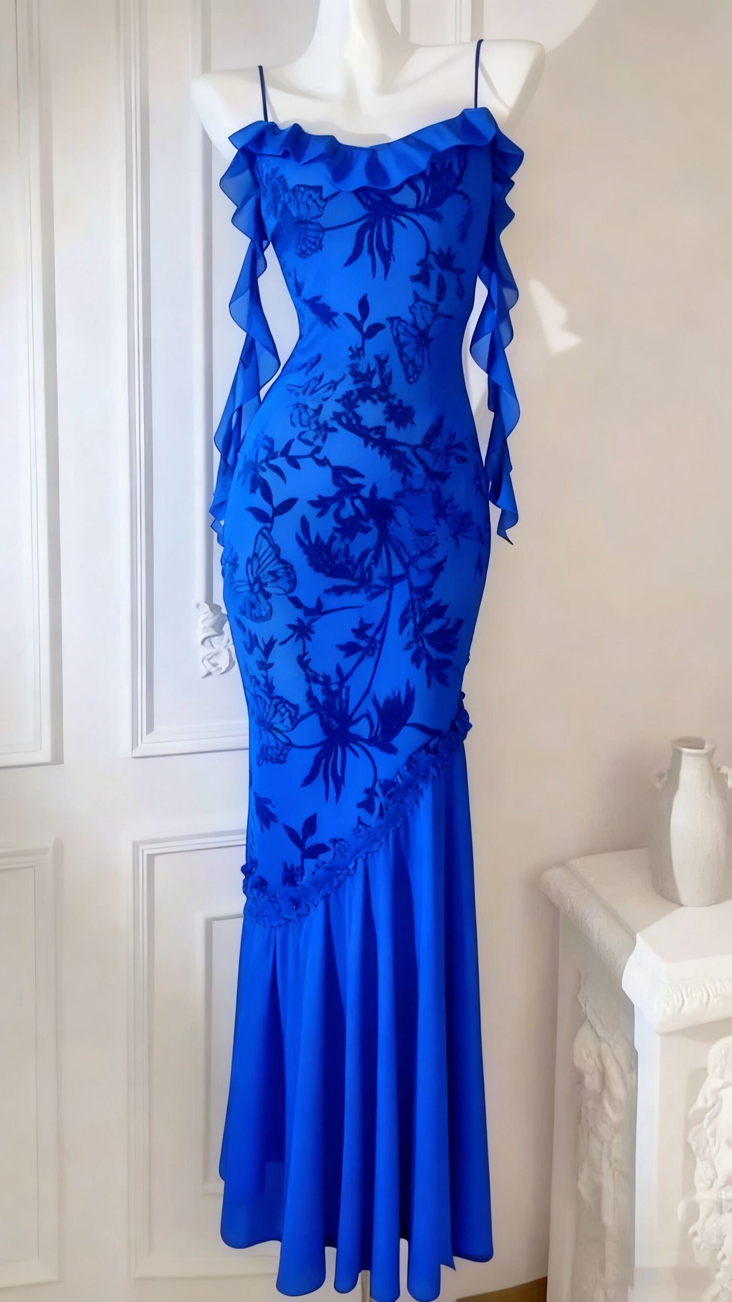 Chic Mermaid Spaghetti Straps Black Chiffon Long Prom Dresses Inspiration Party Dress Prom Gowns DH3027