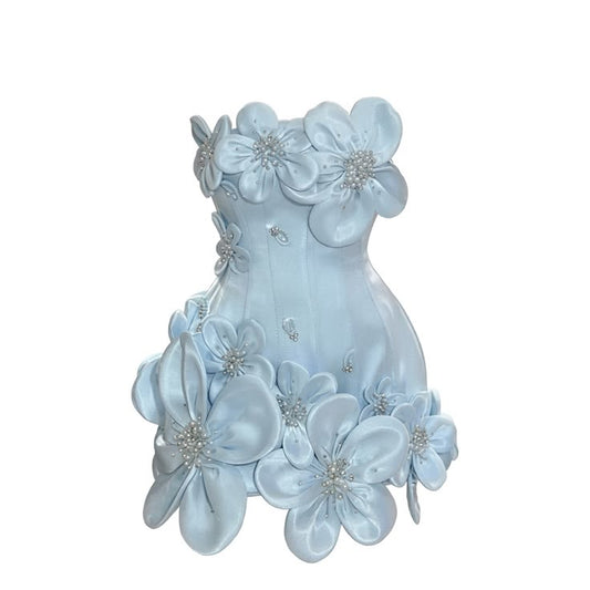 Modest Sheath Strapless Light Sky Blue With Flowers Mini Senior Inspo Short Birthday 17th Party Outfits Homecoming Dresses RB3196