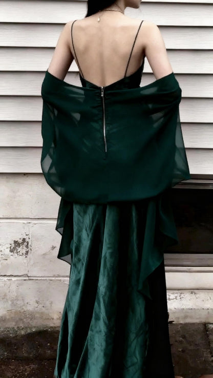 Sexy A Line Spaghetti Straps Dark Green Long Prom Dresses Inspiration Party Dress Slit Senior Graduation Dress RB1202