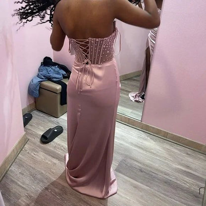 Modest Mermaid Sweetheart Pink Split Prom Dresses Inspo For Teens Formal Dress Party Outfits Prom Gowns AB064