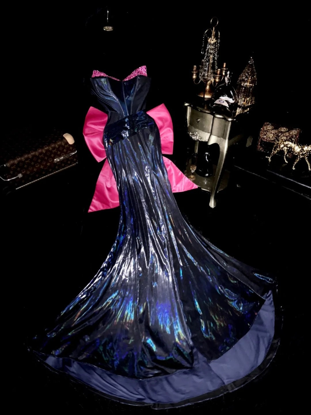 Luxurious Mermaid Sweetheart Black Pink With Beading Bow School Dances Prom Dresses 8th Grade Formal Outfits Evening Gown RB8416