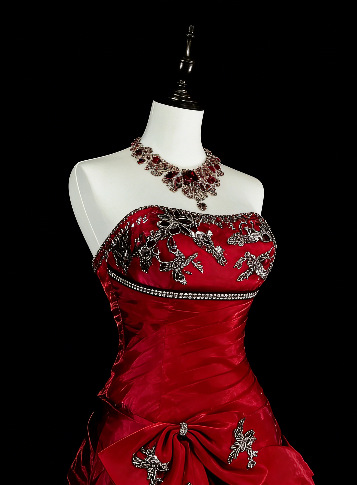 Vintage Mermaid Strapless Red With Beads Sleeveless 80s Prom Dresses Long Formal Party Gown N1473