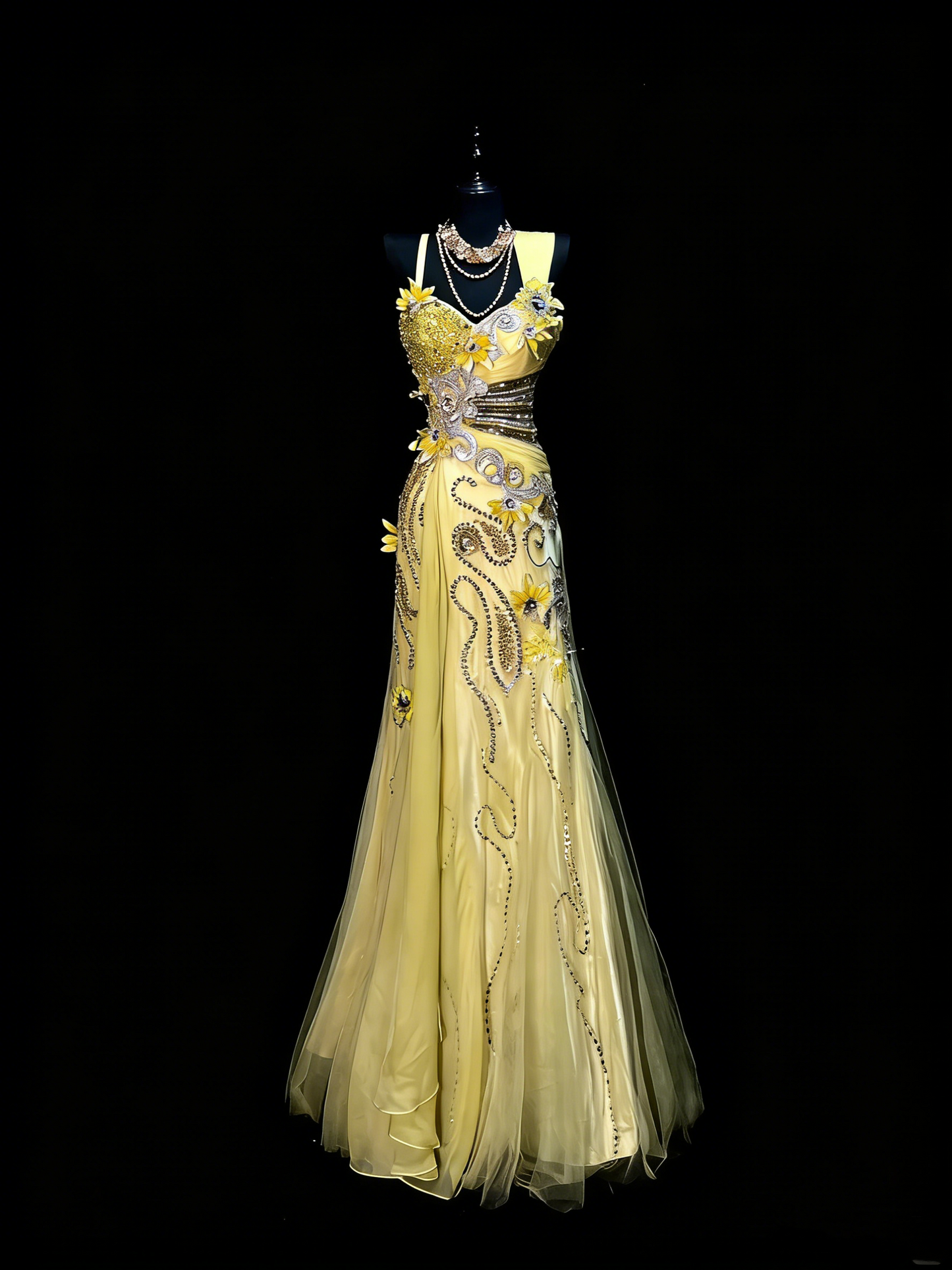 Modest Mermaid Sweetheart Yellow Chiffon With Beaded Bodice College Formal Outfit Long Prom Graduation Dresses For Teens N1191