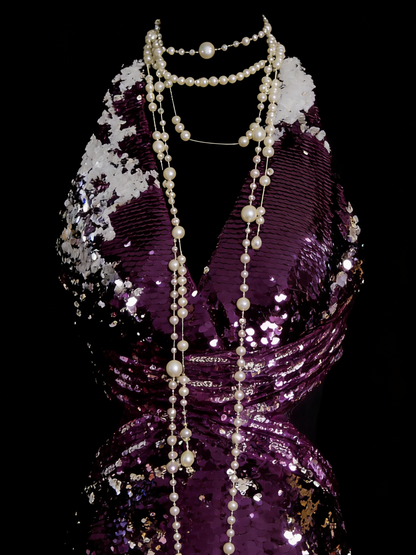Vintage Prom Dresses Aesthetic 1960s Retro Grape Sequins Backless Mermaid Long Party Dress N2136