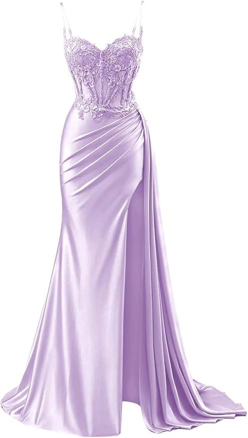 Modest Mermaid Spaghetti Straps Burgundy Slit Lace Prom Dresses Long Party Dress Birthday Outfit Teenagers Graduation Dress RB1168