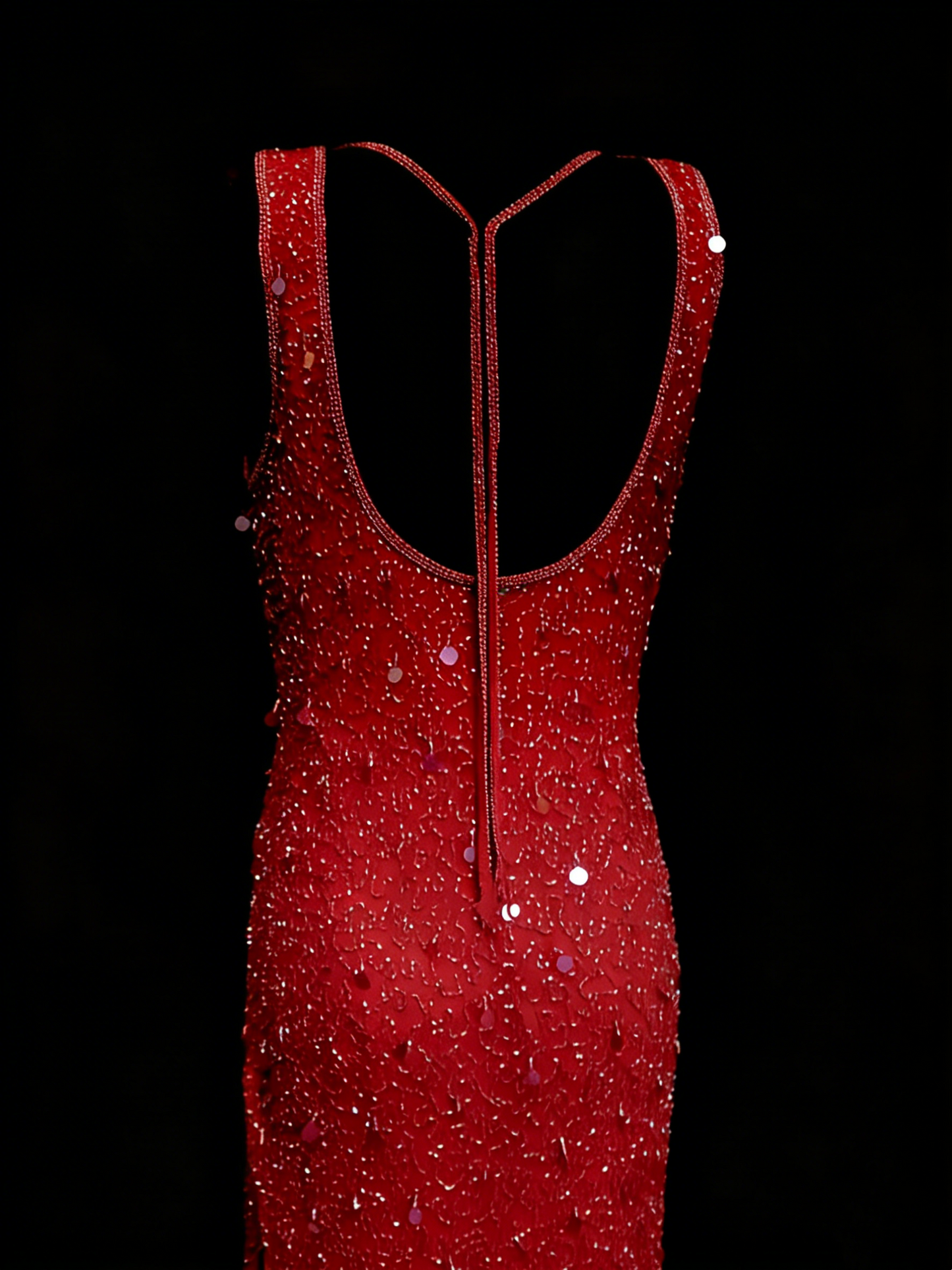 Modest Night Aesthetic Sheath Scoop Neck Red Sequins College Formal Outfit Long Prom Graduation Dresses For Teens N1155