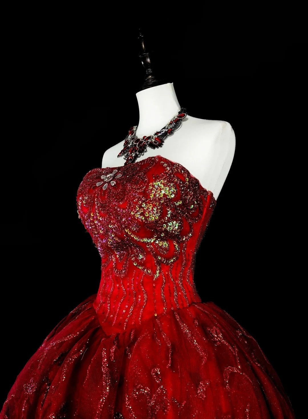 Vintage Prom Dresses Ball Gown Strapless Burgundy Tulle 2000s Long Party Dress N2383