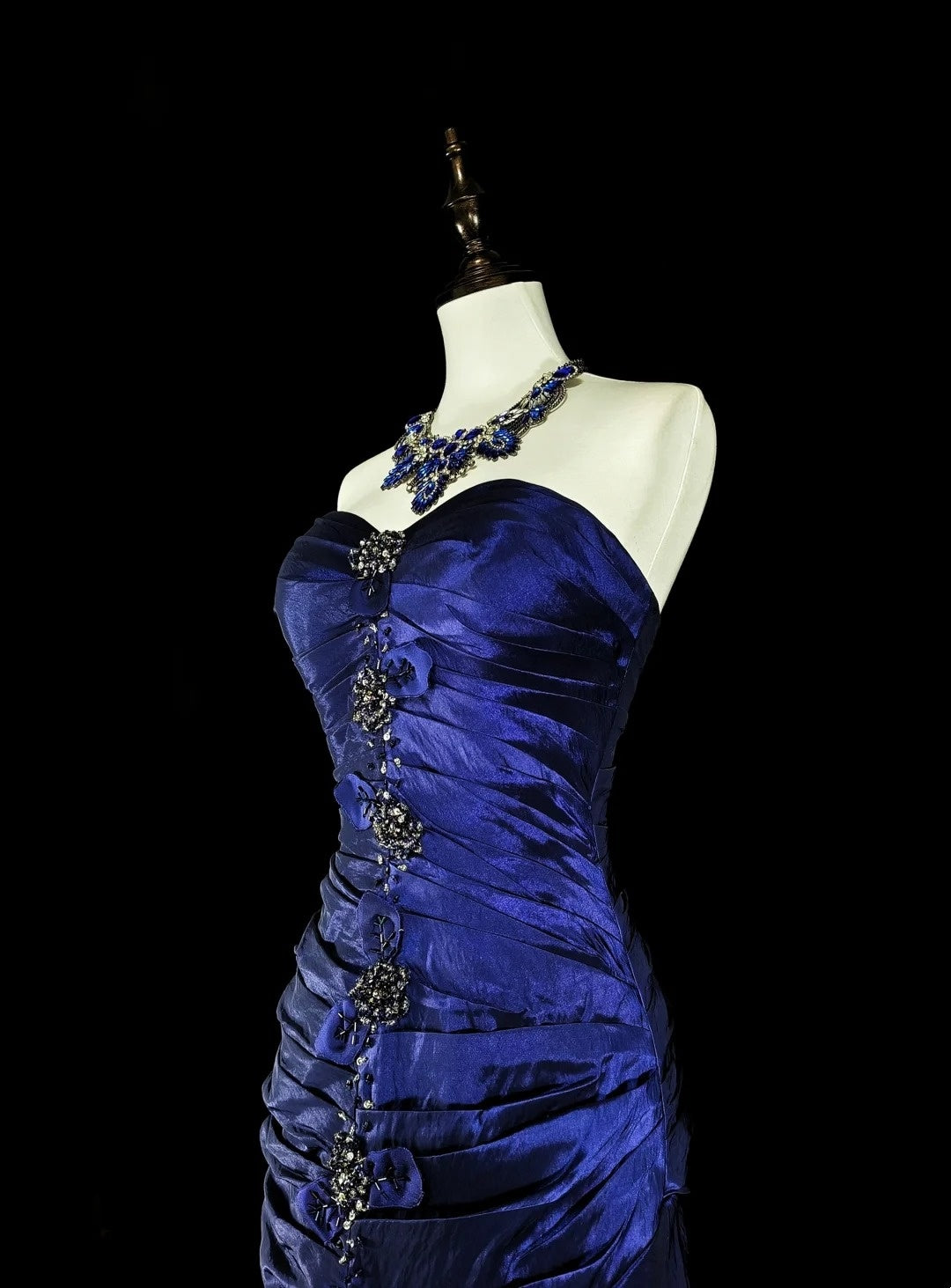 Vintage 1760s Mermaid Sweetheart Royal Blue With Satin Pleated Long Prom Dresses N1605