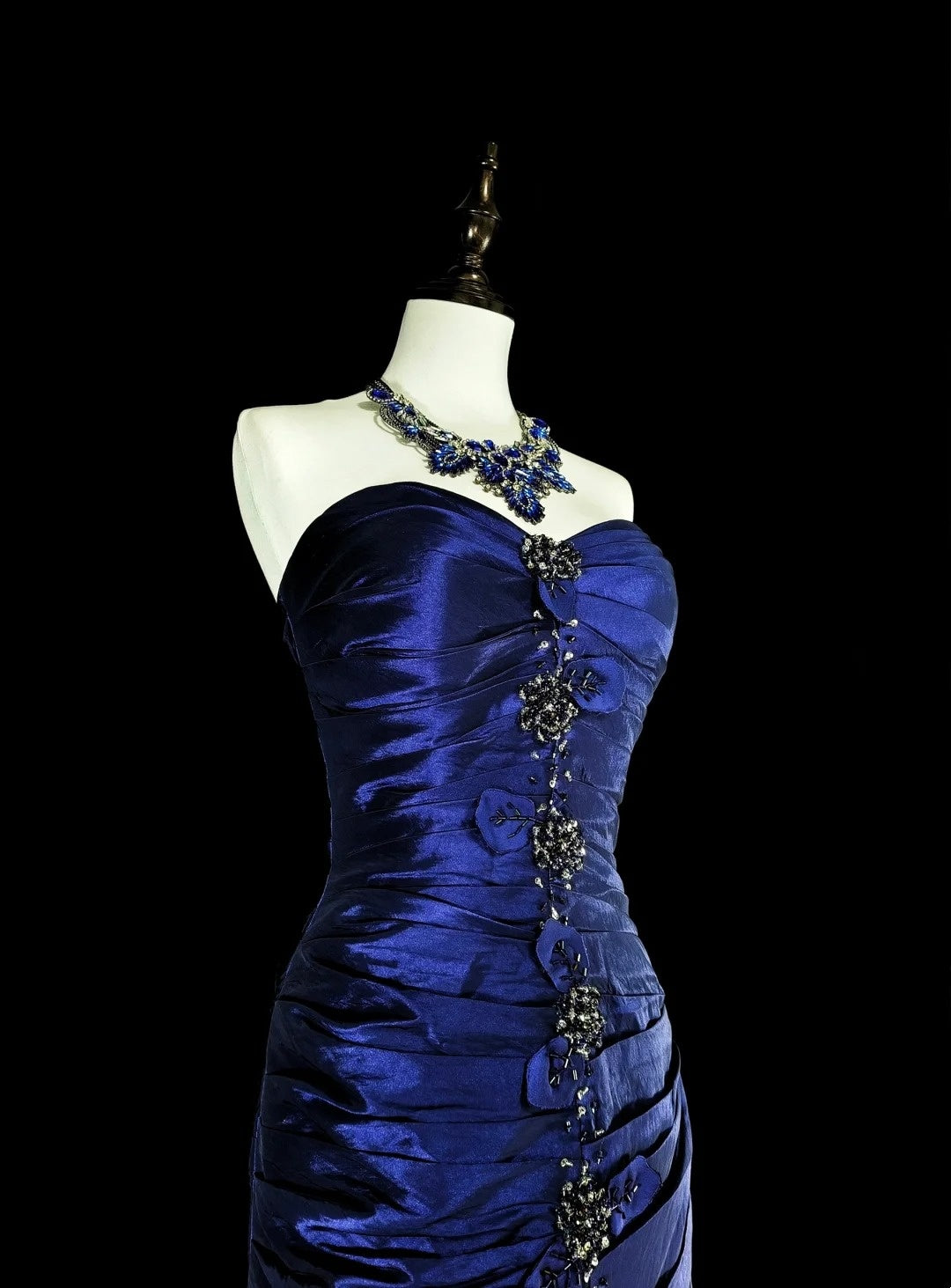 Vintage Mermaid Sweetheart Royal Blue Satin 80s Evening Gowns Formal Birthday Dress Long Prom Dresses N1756