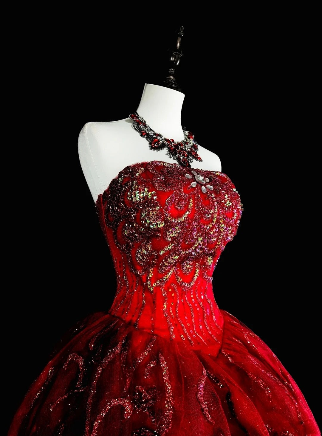 Vintage Prom Dresses Ball Gown Strapless Burgundy Tulle 2000s Long Party Dress N2383