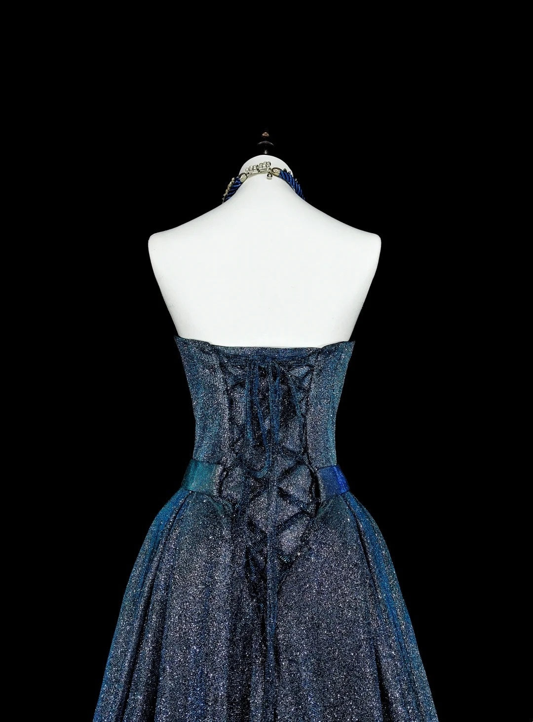 Vintage Ball Gown Sweetheart Navy Blue 70s Sequins Long Prom Gown Party Wear Dresses N1832