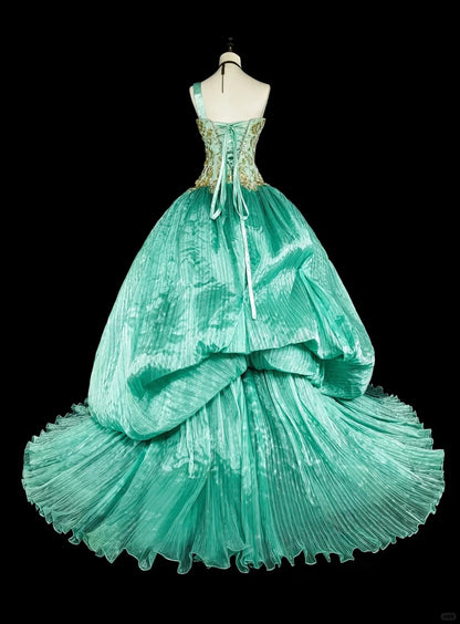 Modest Prom Dresses Ball Gown One Shoulder Green Floor Length Formal Evening Outfits N3518