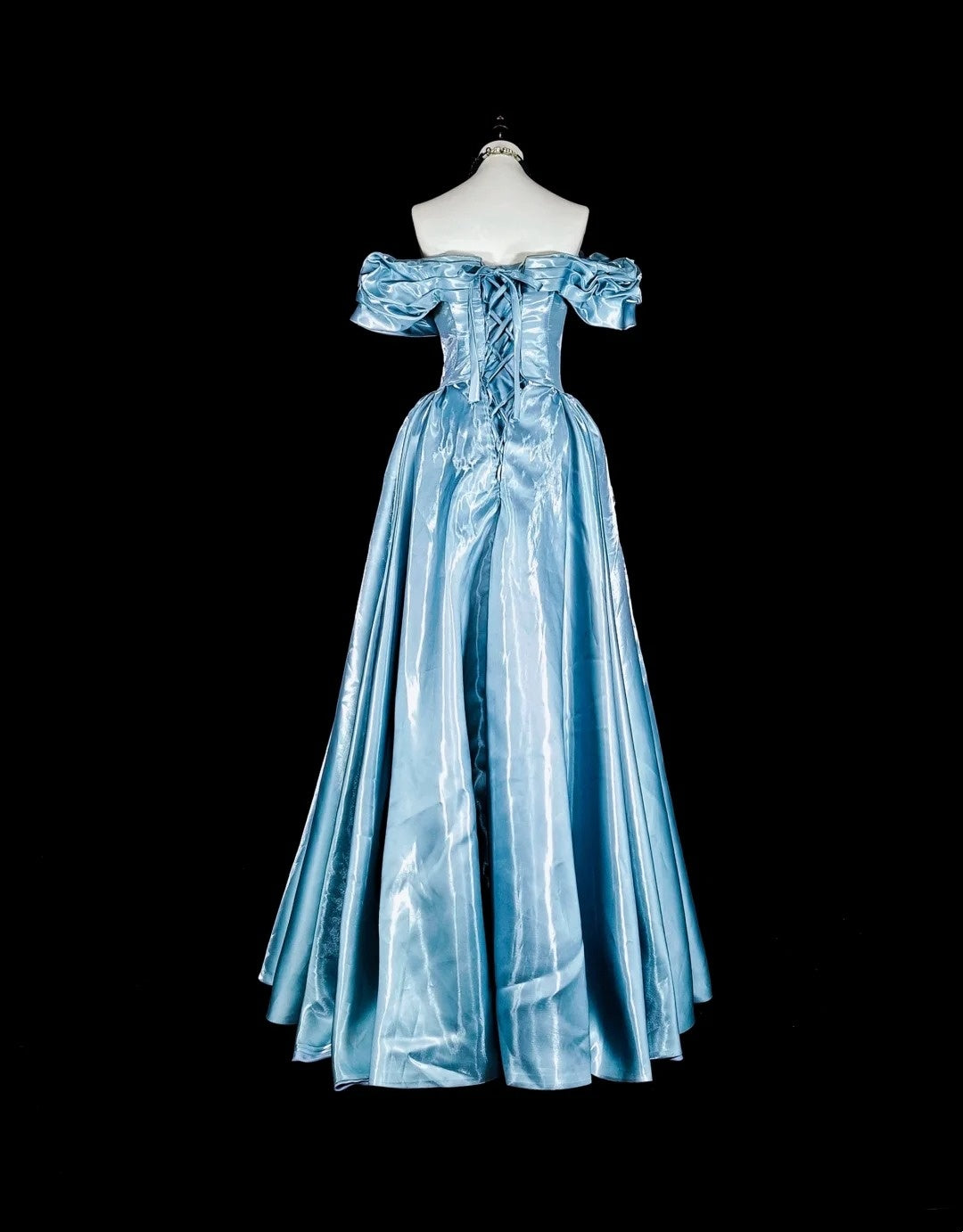 Dreamy Prom Dresses Aesthetic 80s Retro Off The Shoulder Light Blue Long Formal Outfits N2363