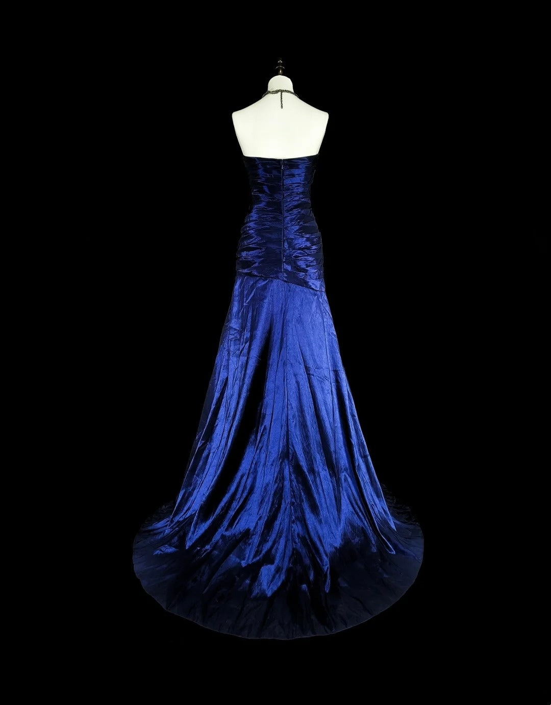 Vintage Mermaid Sweetheart Royal Blue Satin 80s Evening Gowns Formal Birthday Dress Long Prom Dresses N1756