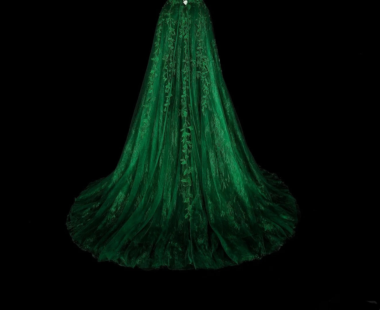 Modest A line Spaghetti Straps Dark Green Tulle With Appliques Long Prom Gown Party Wear Dresses N1847
