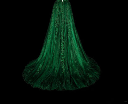 Modest A line Spaghetti Straps Dark Green Tulle With Appliques Long Prom Gown Party Wear Dresses N1847