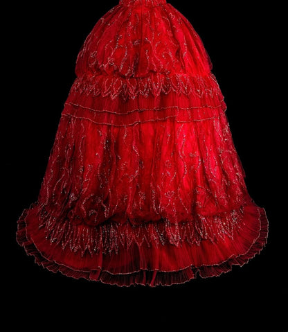 Vintage Prom Dresses Ball Gown Strapless Burgundy Tulle 2000s Long Party Dress N2383
