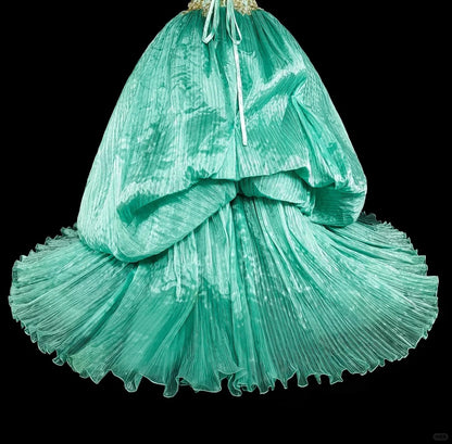 Modest Prom Dresses Ball Gown One Shoulder Green Floor Length Formal Evening Outfits N3518