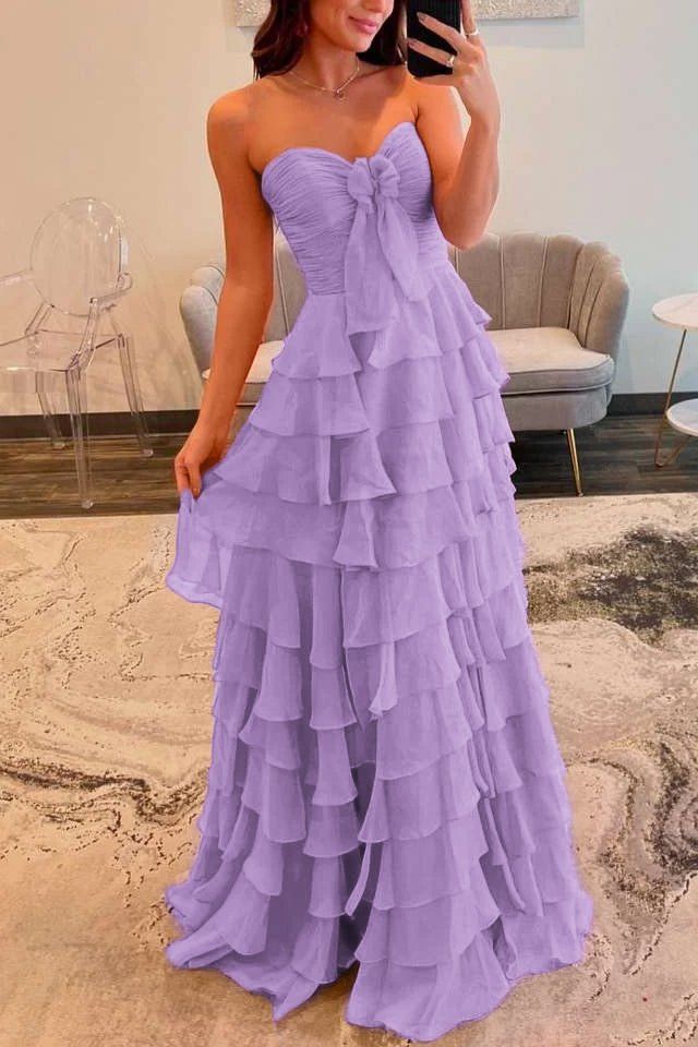 Chiffon Fuchsia Sweetheart Tiered Ruffles Prom Dress with Multi Layers A line 2026 Formal Evening Gowns AB507