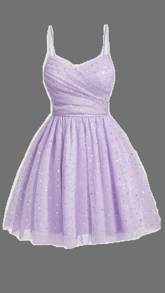 Sparkly A Line Spaghetti Strap Lilac Sequin Short Mini Party Dress Cocktail Homecoming Dresses N4228