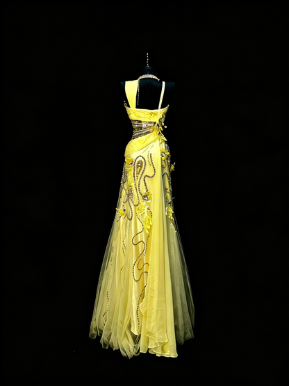 Modest Mermaid Sweetheart Yellow Chiffon With Beaded Bodice College Formal Outfit Long Prom Graduation Dresses For Teens N1191