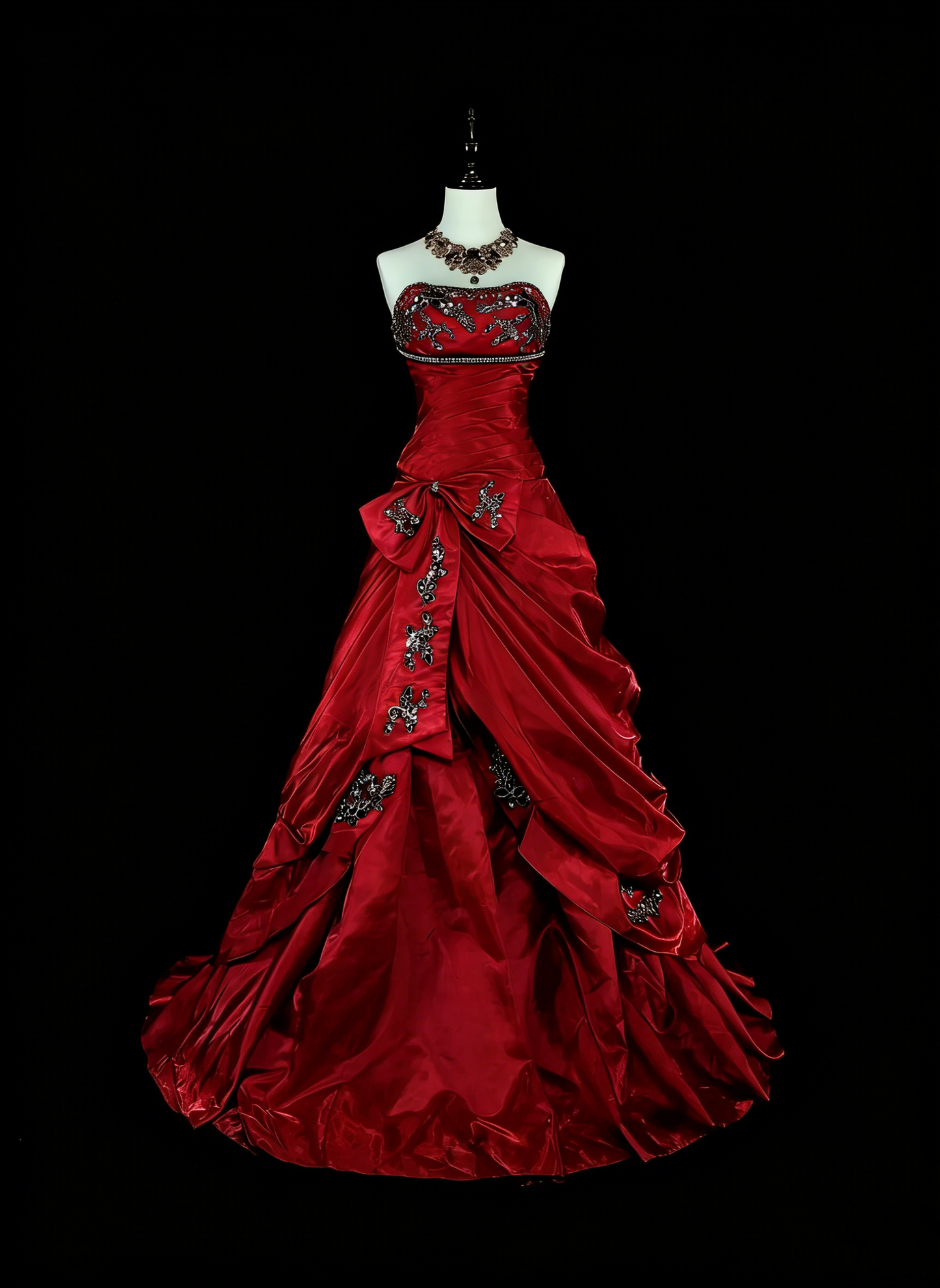 Vintage Mermaid Strapless Red With Beads Sleeveless 80s Prom Dresses Long Formal Party Gown N1473