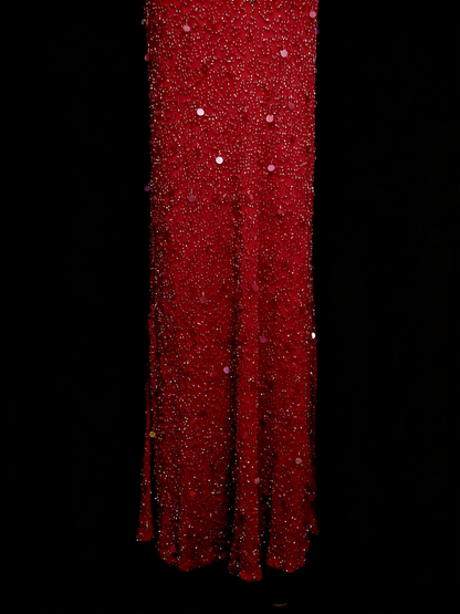 Modest Night Aesthetic Sheath Scoop Neck Red Sequins College Formal Outfit Long Prom Graduation Dresses For Teens N1155