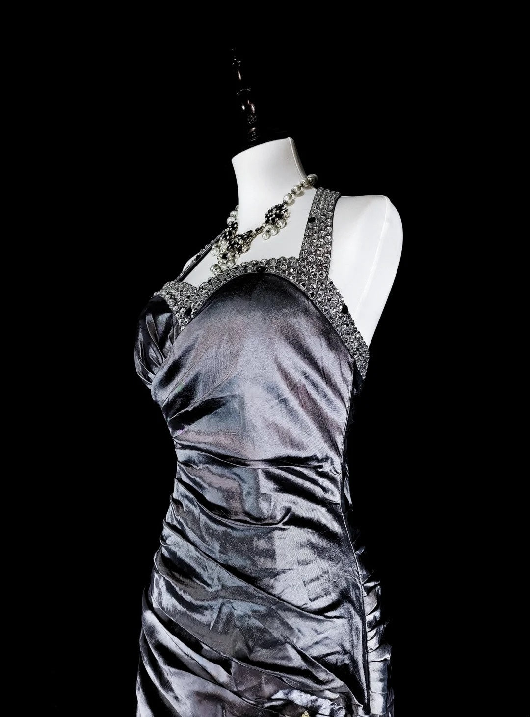 Vintage Prom Dresses Aesthetic Mermaid Halter Grey Taffeta Classic Inspo Formal Party Dress N1998