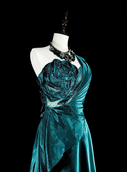 Vintage Prom Dresses Aesthetic 1950s Retro Classy A Line Dark Green Long Inspo Formal Gowns N1992