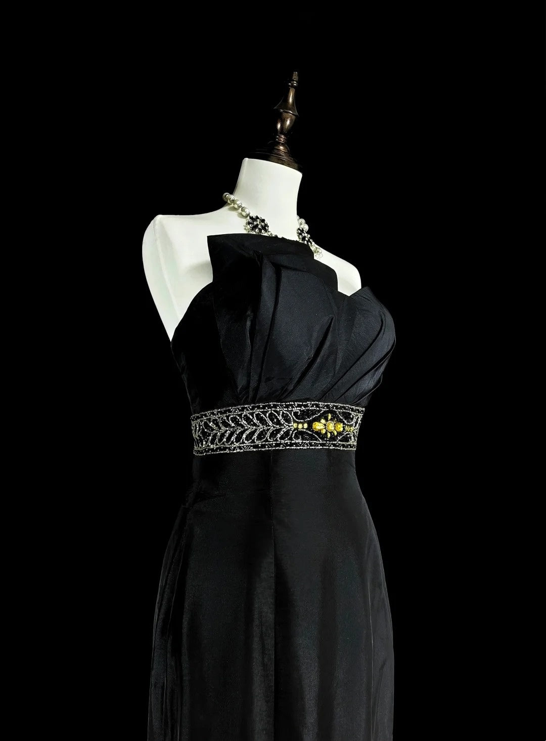 Vintage Prom Dresses Aesthetic 1970s Retro Mermaid Black Satin Long Formal Dress N2151