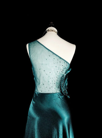 Vintage Prom Dresses Aesthetic 1950s Retro Classy A Line Dark Green Long Inspo Formal Gowns N1992