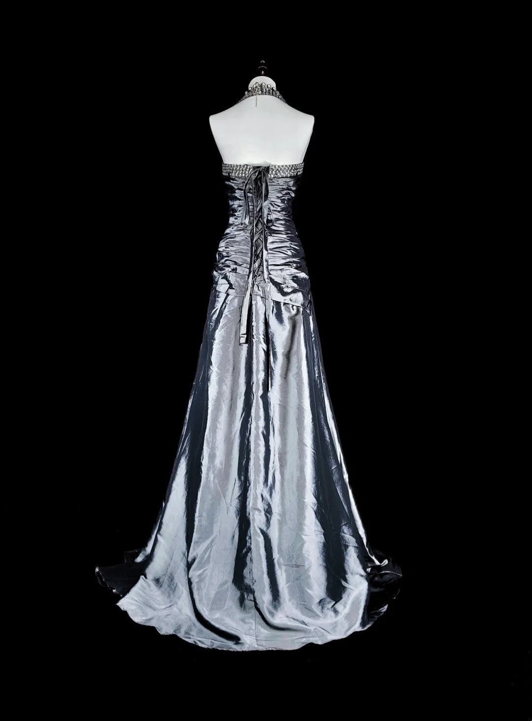 Vintage Prom Dresses Aesthetic Mermaid Halter Grey Taffeta Classic Inspo Formal Party Dress N1998