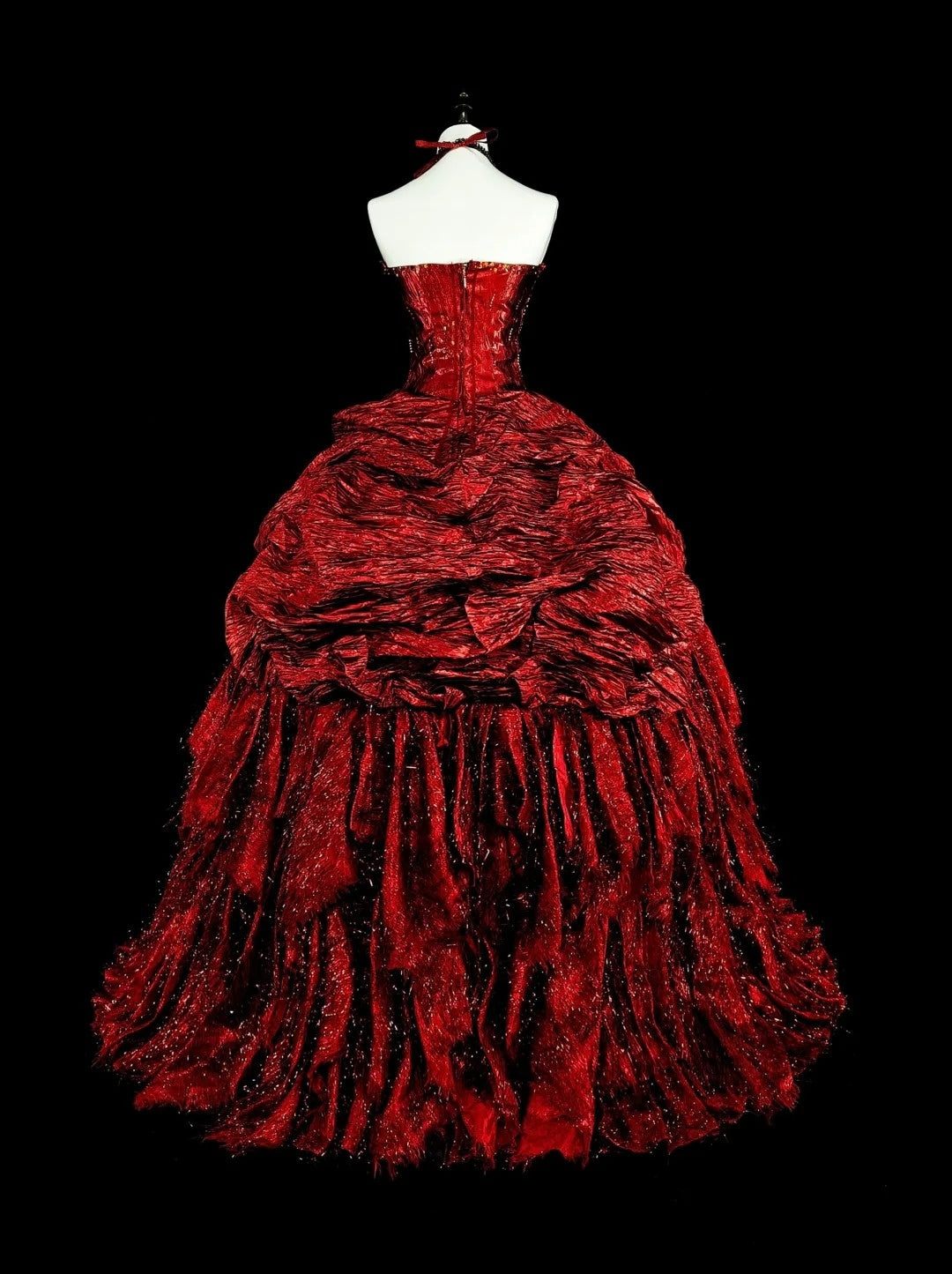 Modest Prom Dresses Ball Gown Halter Burgundy Taffeta With Ruffled Long Quince Dress N3067