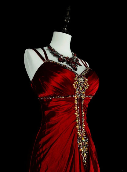 Vintage Prom Dresses Aesthetic 1950s Retro Mermaid Dark Red Backless Long Party Dress N2023