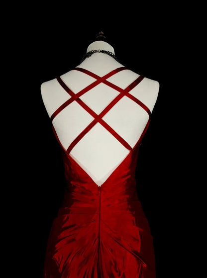Vintage Prom Dresses Aesthetic 1950s Retro Mermaid Dark Red Backless Long Party Dress N2023
