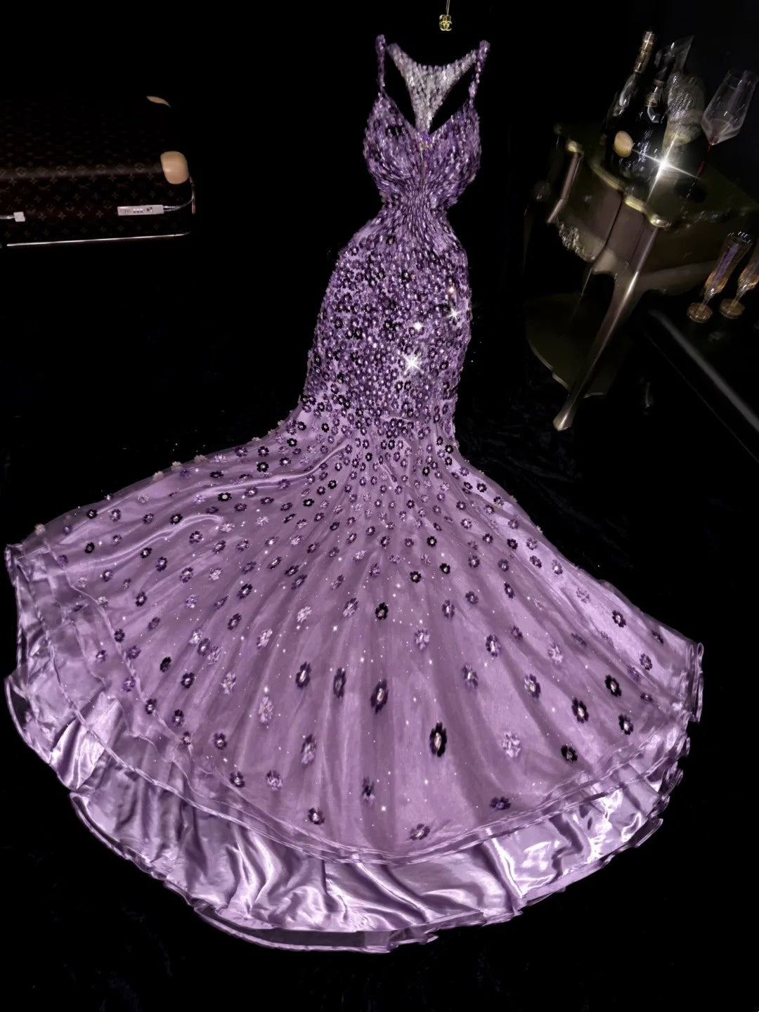 Luxurious Mermaid Spaghetti Straps Lilac With Beading Flowers School Dances Prom Dresses 8th Grade Formal Outfits Evening Gown RB8419